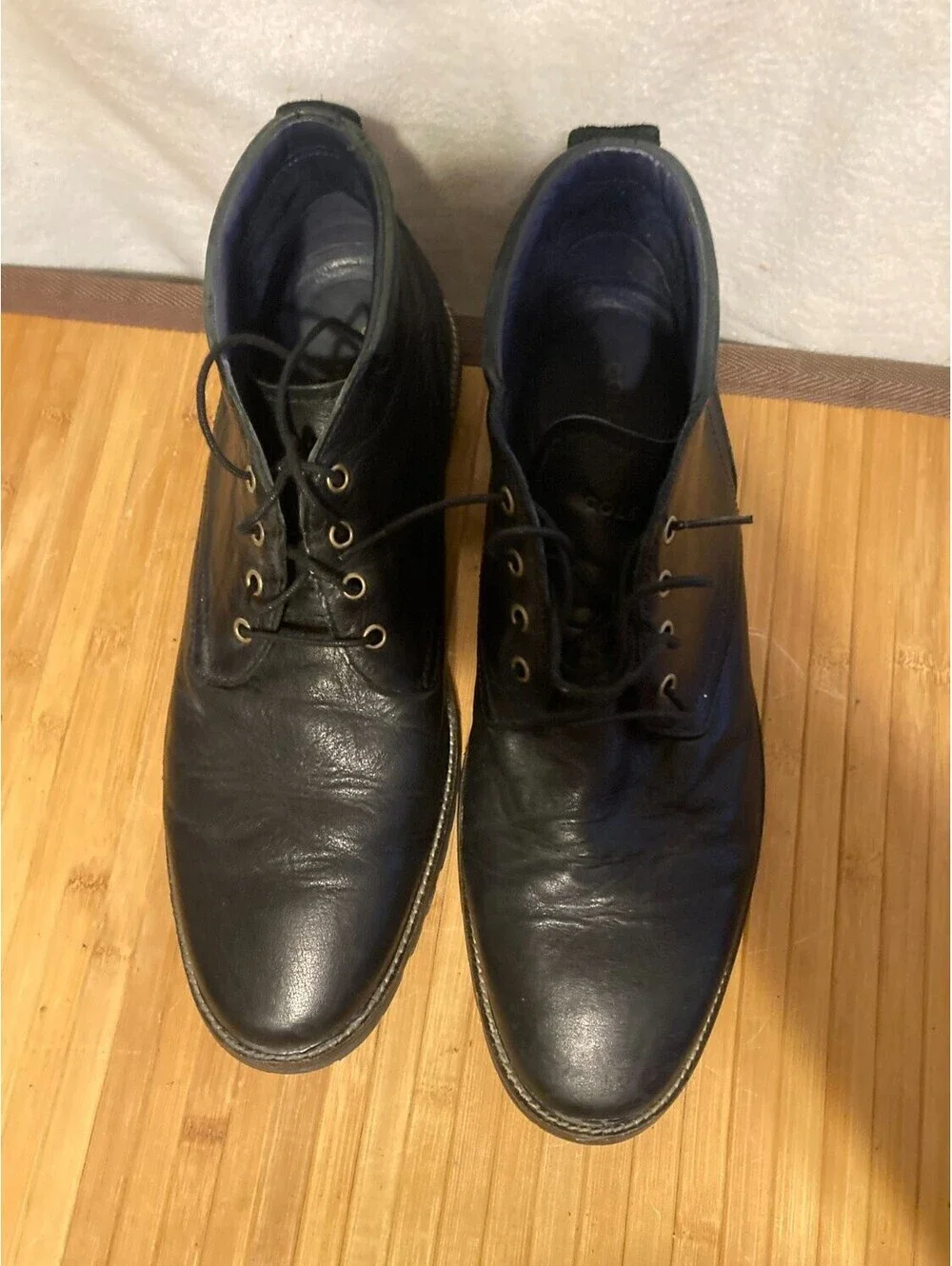 Cole Haan Mens Chukka Size 11.5 Black Boots Contrast Welt Stitching leather